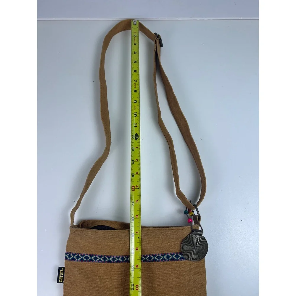 Carori Tan Canvas Aztec Tribal Print Crossbody Bag Boho Festival‎